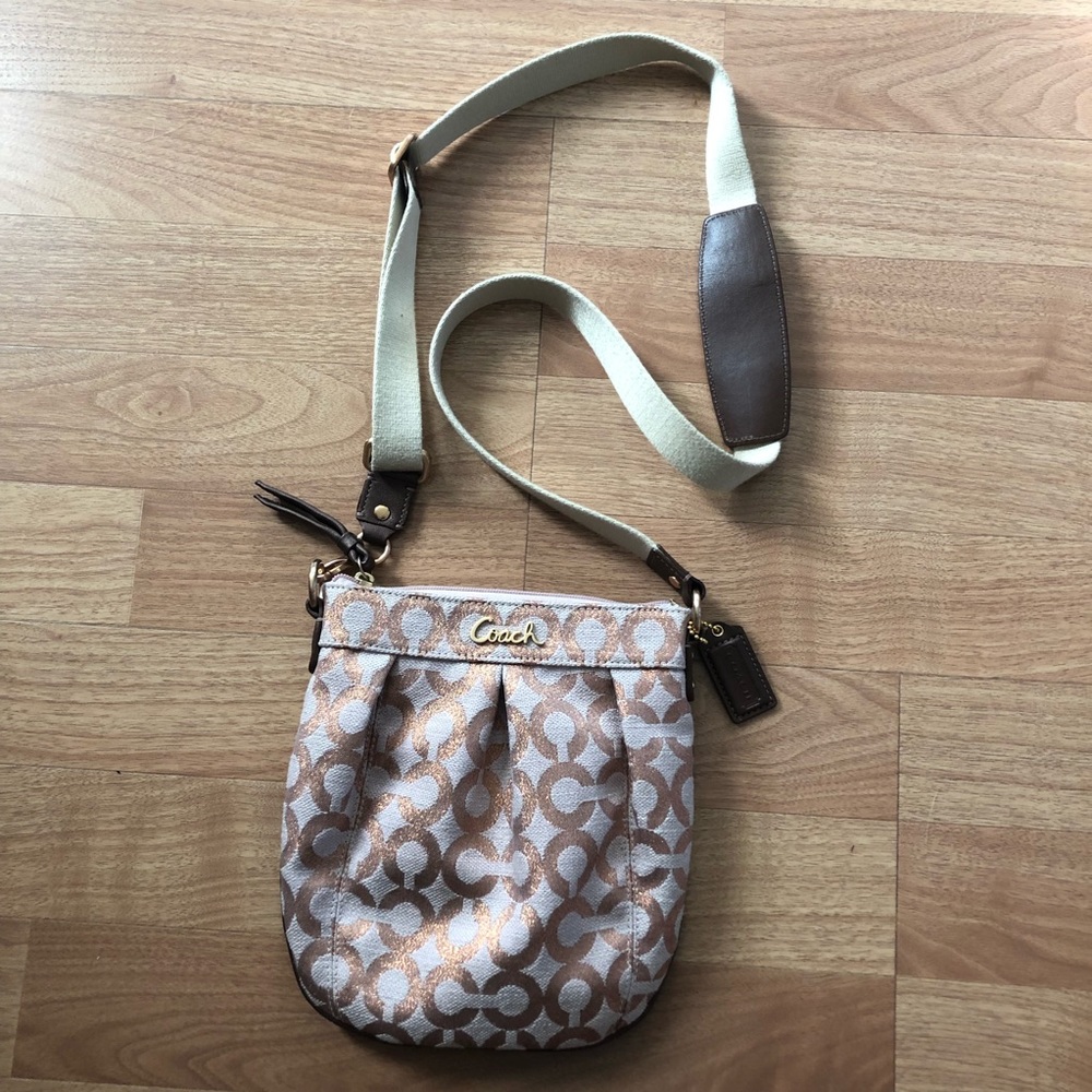 Coach Metallic Rose Gold Logo Crossbody Bag Gem